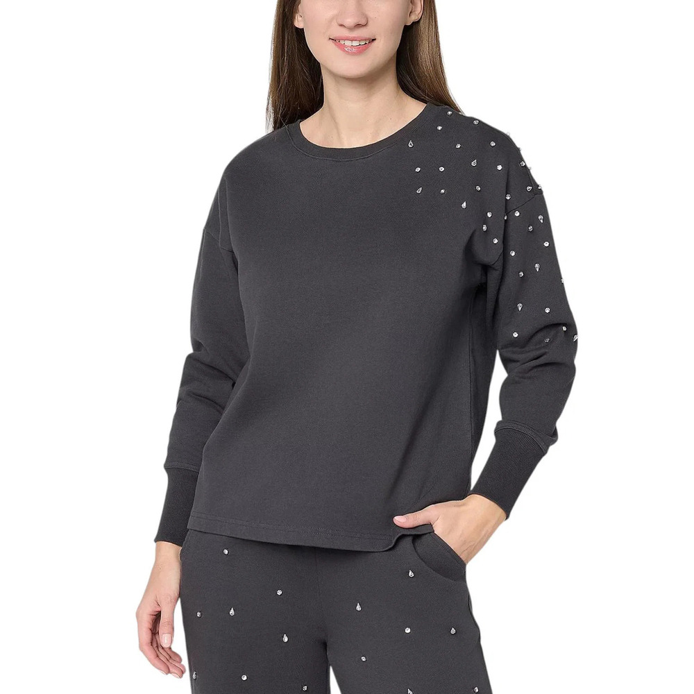 Mally Roncal Women's French Terry Jeweled Sweatshirt Washed Black - Regular